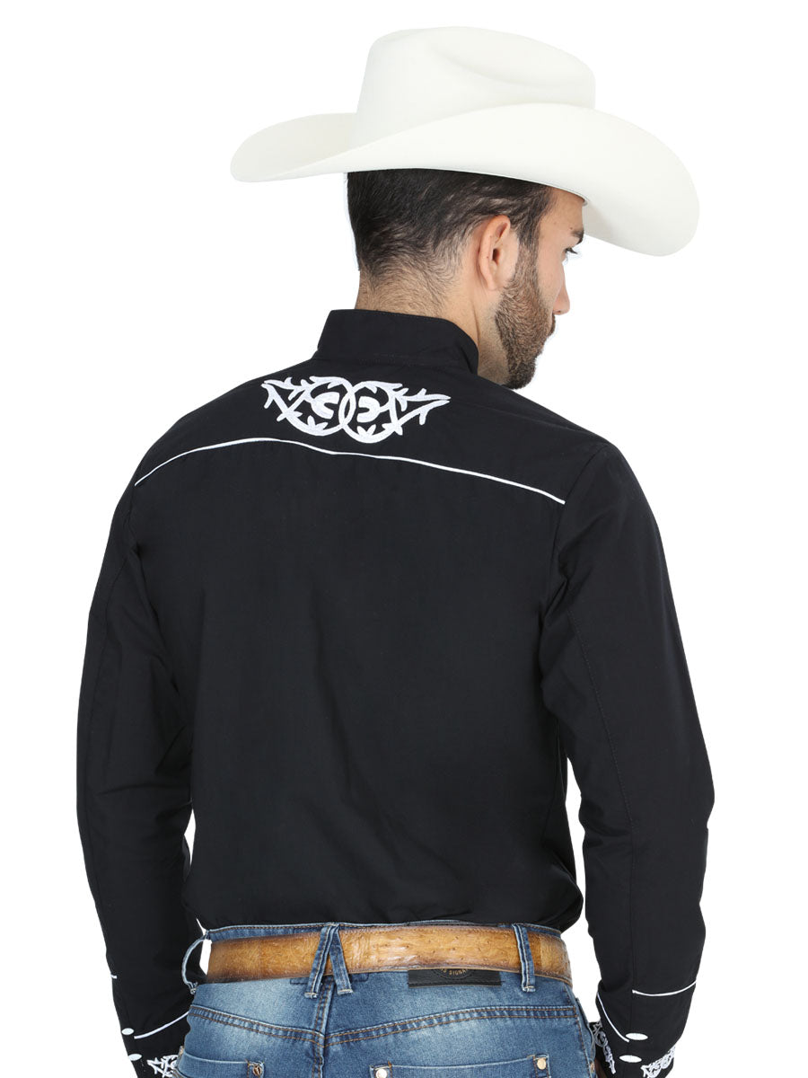 The Charro Embroidered Shirt — Black & White (No. 40782)