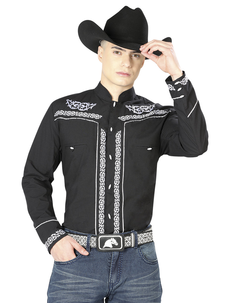 The Charro Embroidered Shirt — Black & White (No. 40782)