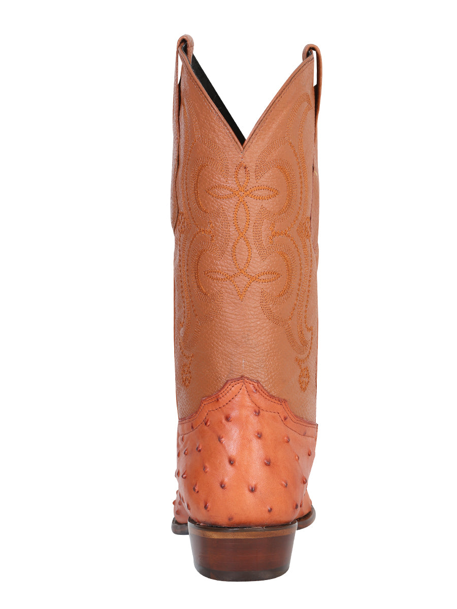 The Pointed Toe Cowboy Boot — Cognac Ostrich Print (No. 40835)