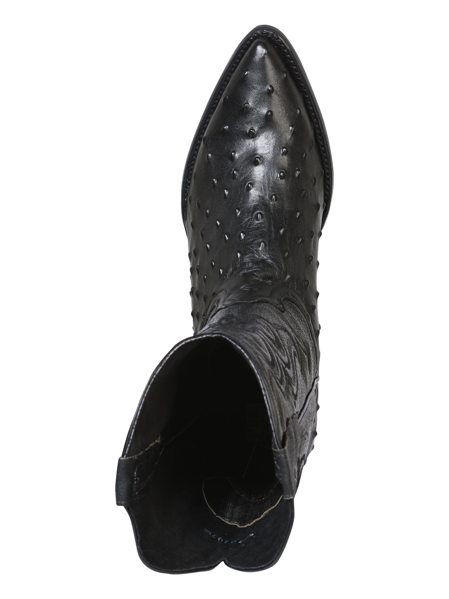 The Pointed Toe Cowboy Boot — Black Ostrich Print (No. 40836)