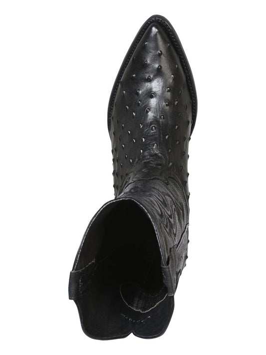 The Pointed Toe Cowboy Boot — Black Ostrich Print (No. 40836)