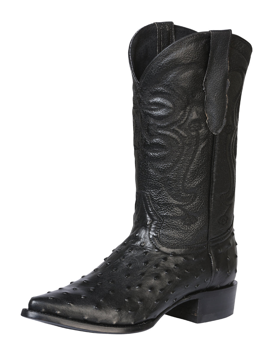 The Pointed Toe Cowboy Boot — Black Ostrich Print (No. 40836)