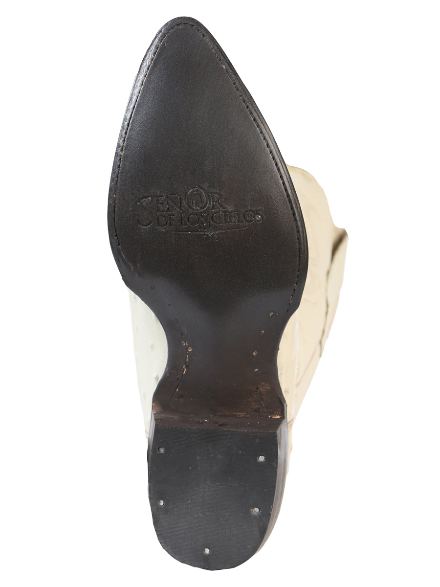 The Pointed Toe Cowboy Boot — Bone Ostrich Print (No. 40839)