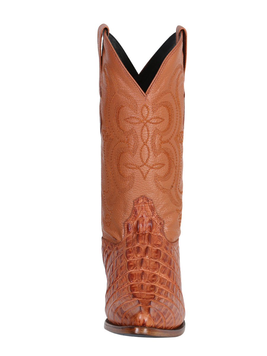 The Pointed Toe Cowboy Boot — Cognac Caiman Print (No. 40841)
