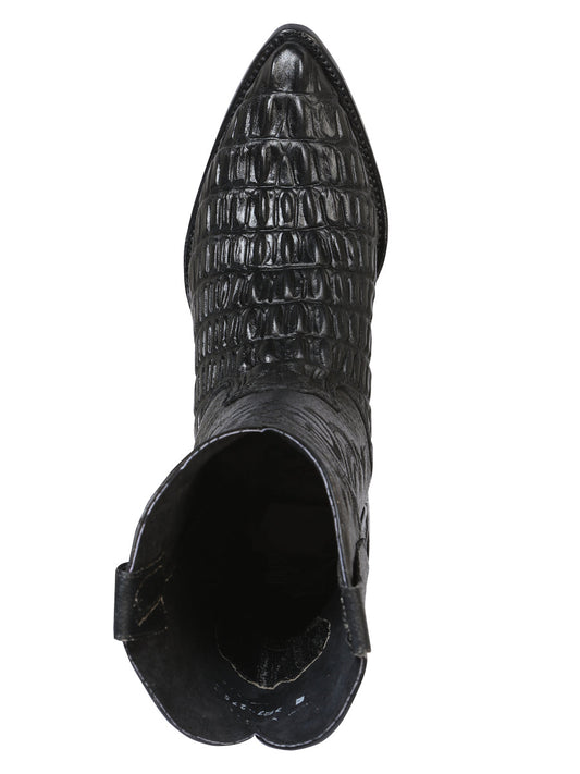 The Pointed Toe Cowboy Boot — Black Caiman Print (No. 40842)