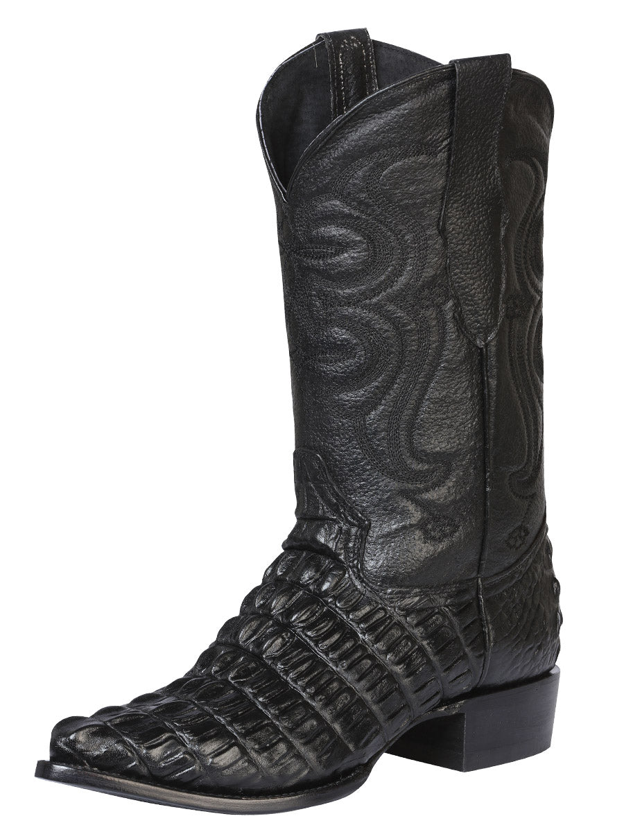 The Pointed Toe Cowboy Boot — Black Caiman Print (No. 40842)