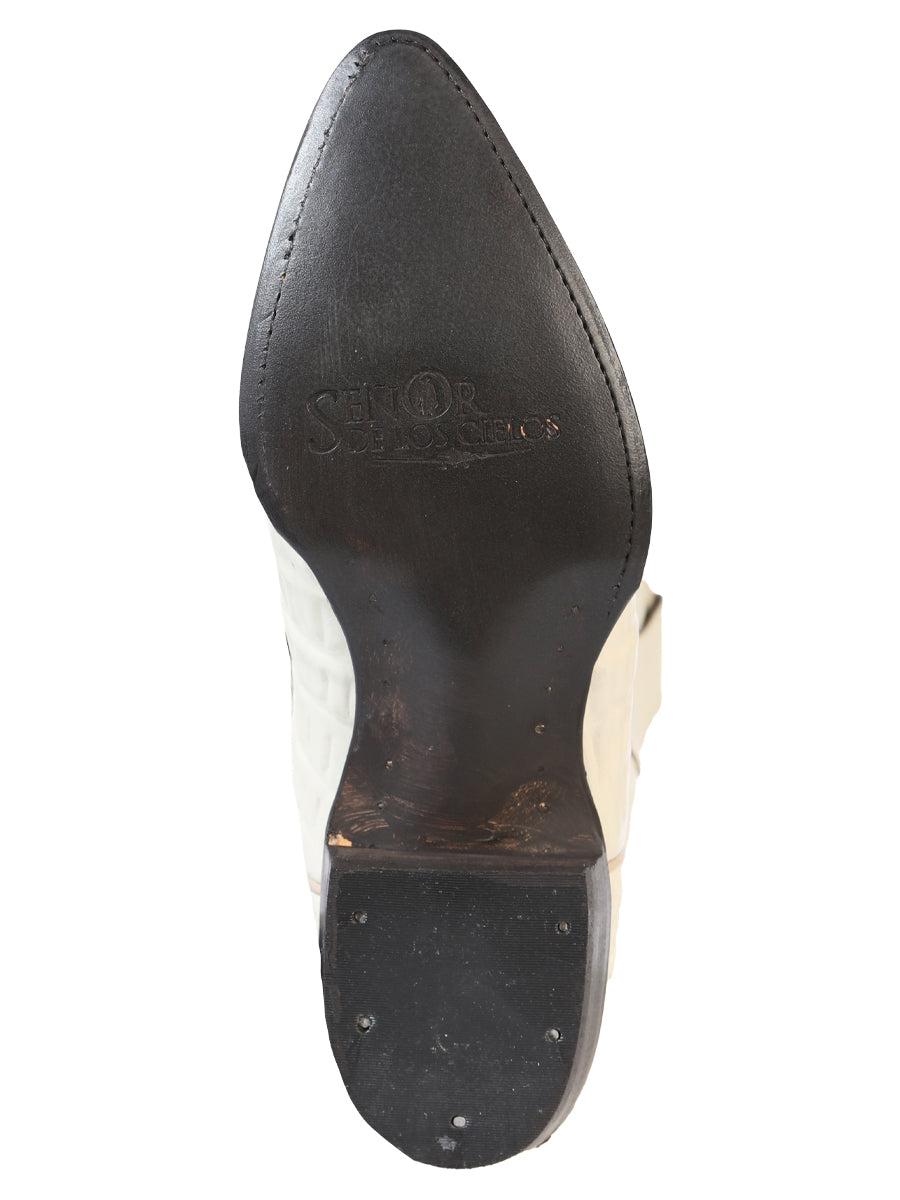 The Pointed Toe Cowboy Boot — Bone Caiman Tail Print (No. 40845)