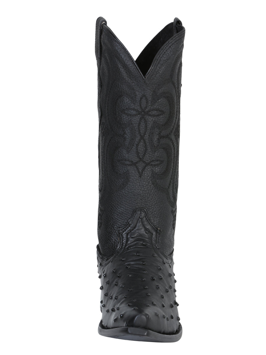 The Pointed Toe Cowboy Boot — Black Ostrich Print (No. 40848)