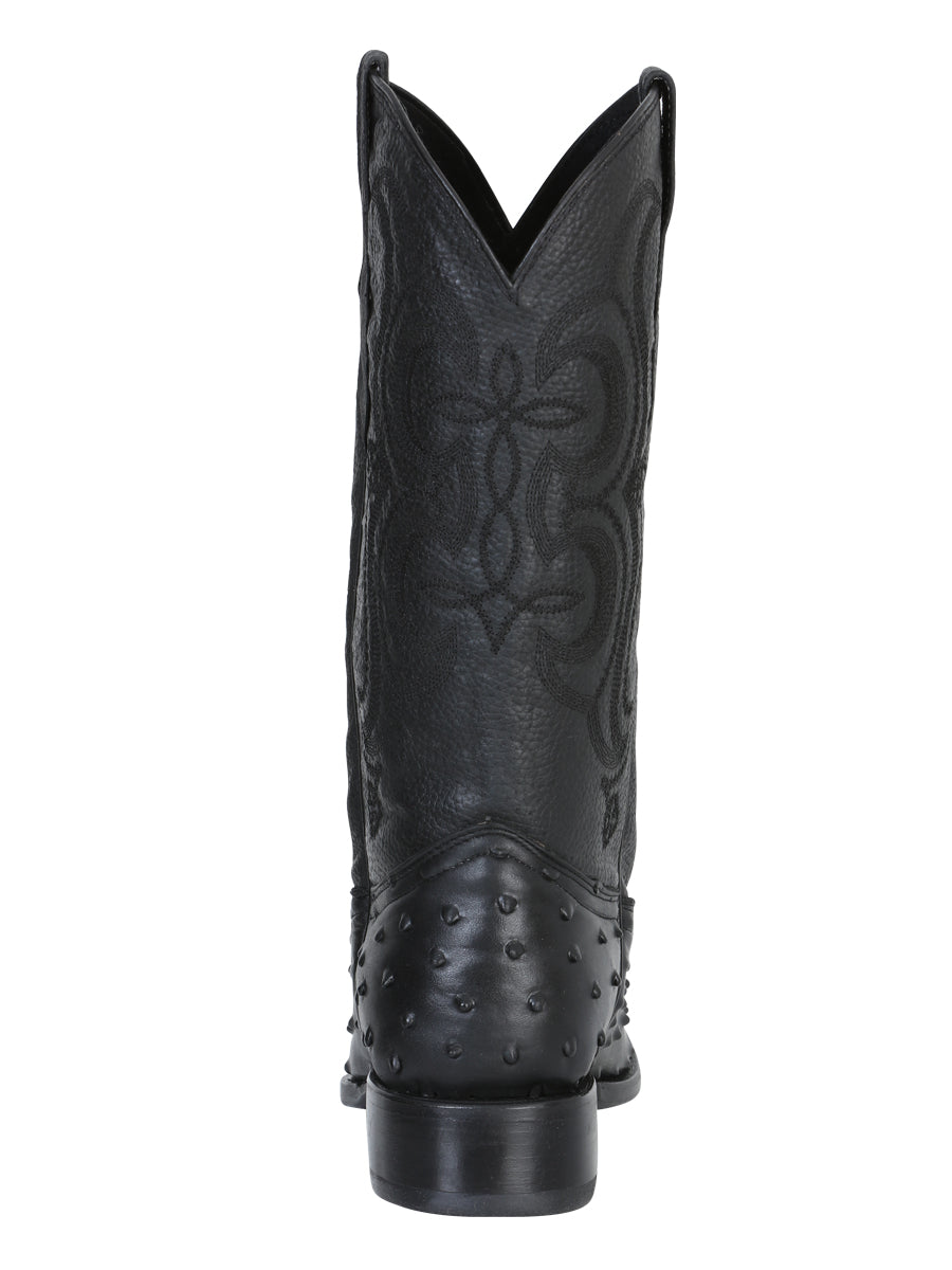 The Pointed Toe Cowboy Boot — Black Ostrich Print (No. 40848)