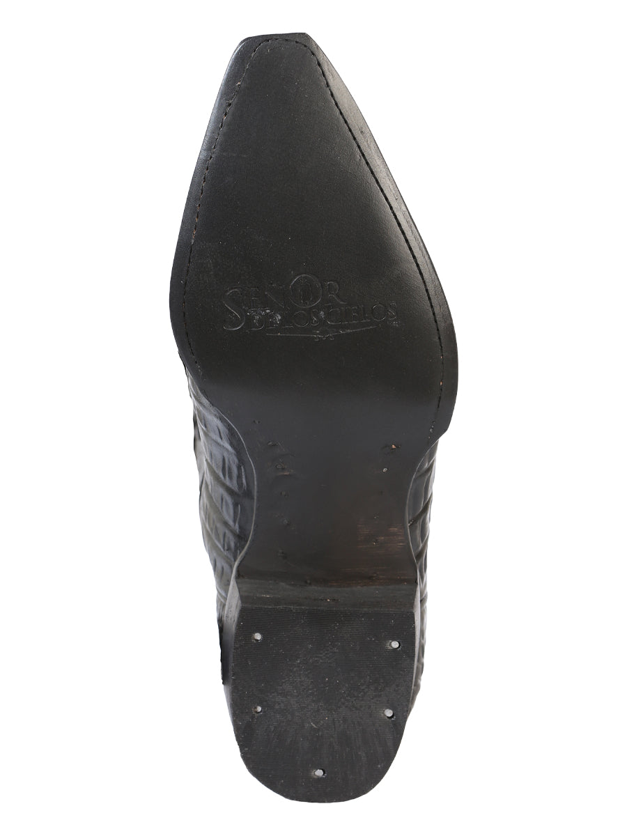 The Pointed Toe Cowboy Boot — Black Caiman Tail Print (No. 40854)