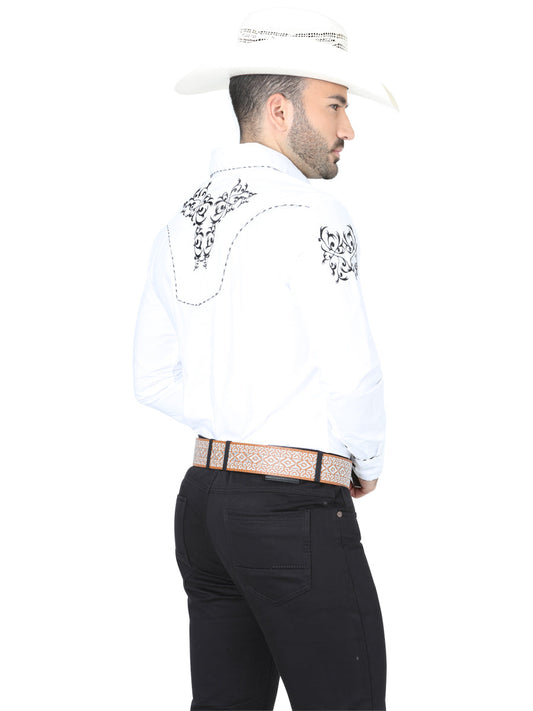 The Vaquero Embroidered Shirt — White & Black (No. 40991)