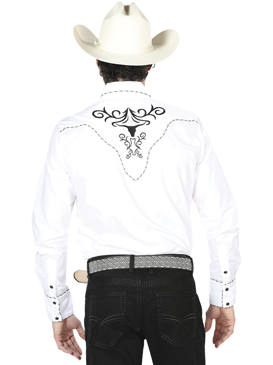 The Vaquero Embroidered Shirt — White & Black (No. 41004)