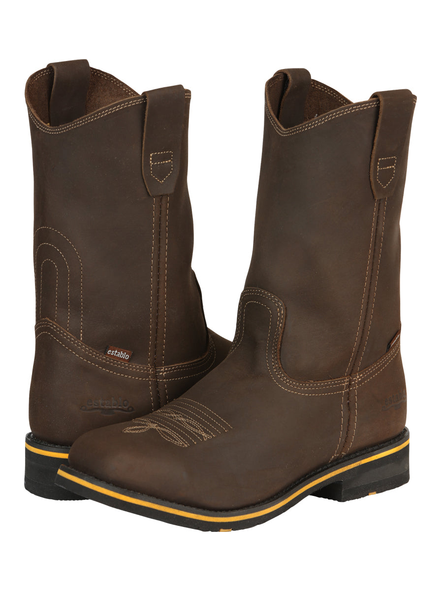 Establo Men’s Rodeo Boot - Crazy Leather Tan with Steel Toe 41544