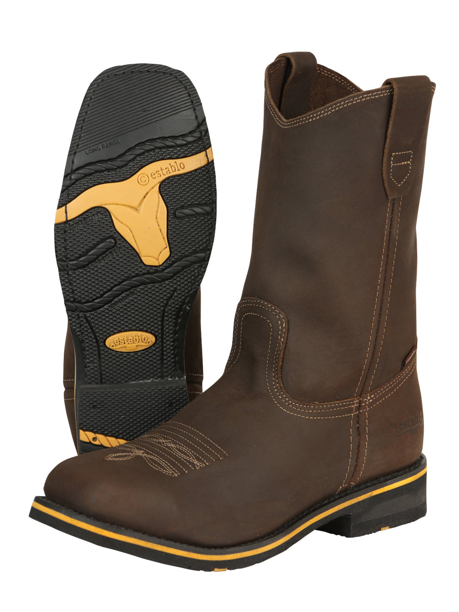 Establo Men’s Rodeo Boot - Crazy Leather Tan with Steel Toe 41544