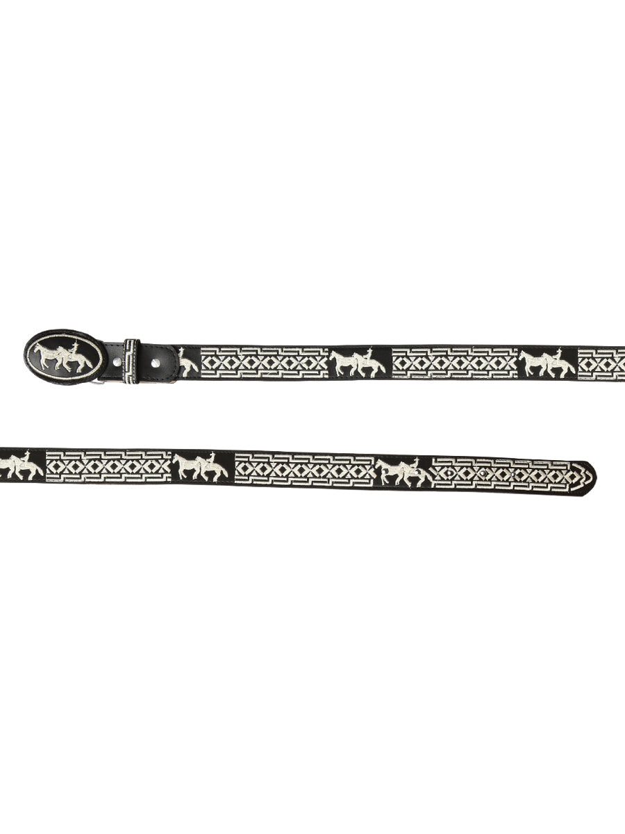 The Hand-Stitched Cowboy Belt — Horse, Black (No. 41690)