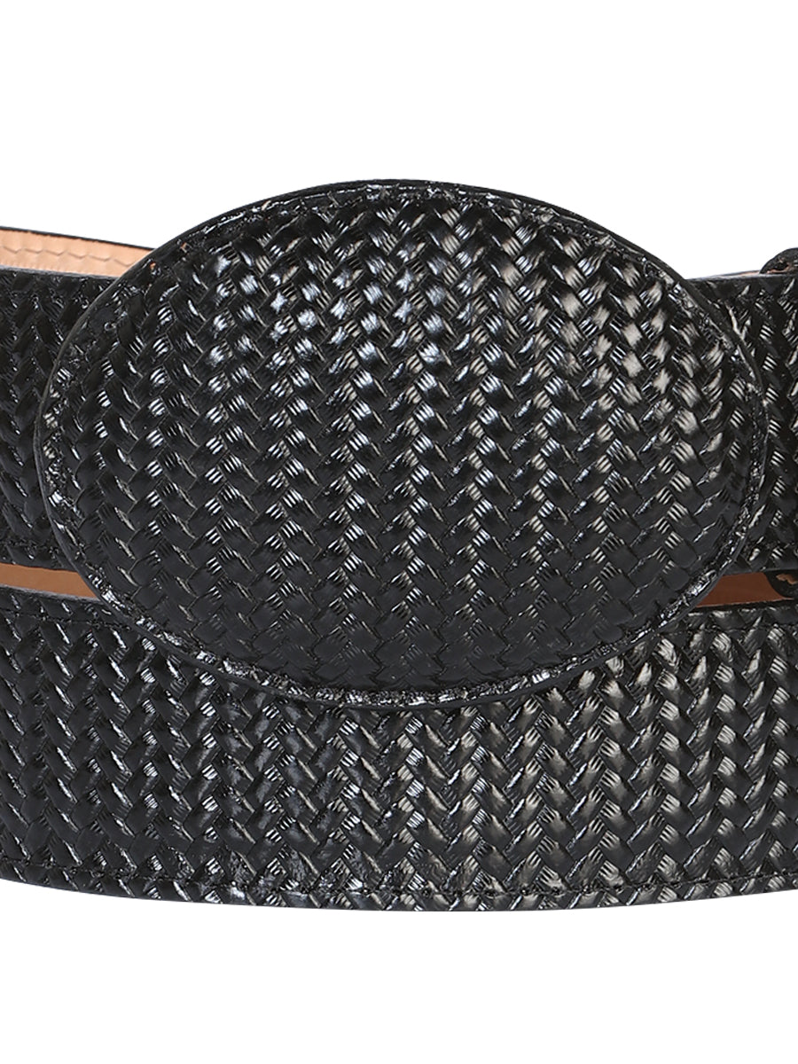 The Western Belt — Black Embossed Weave (No. 41897)
