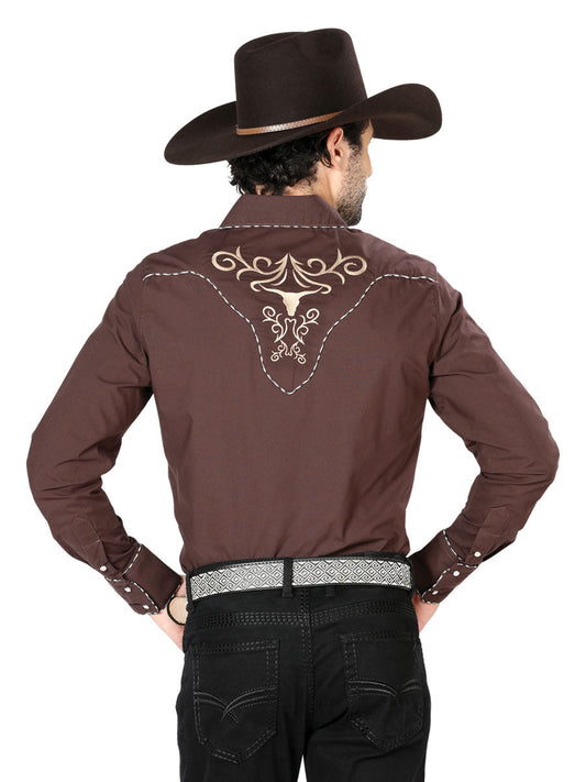 The Vaquero Embroidered Shirt — Brown & Gold (No. 42891)