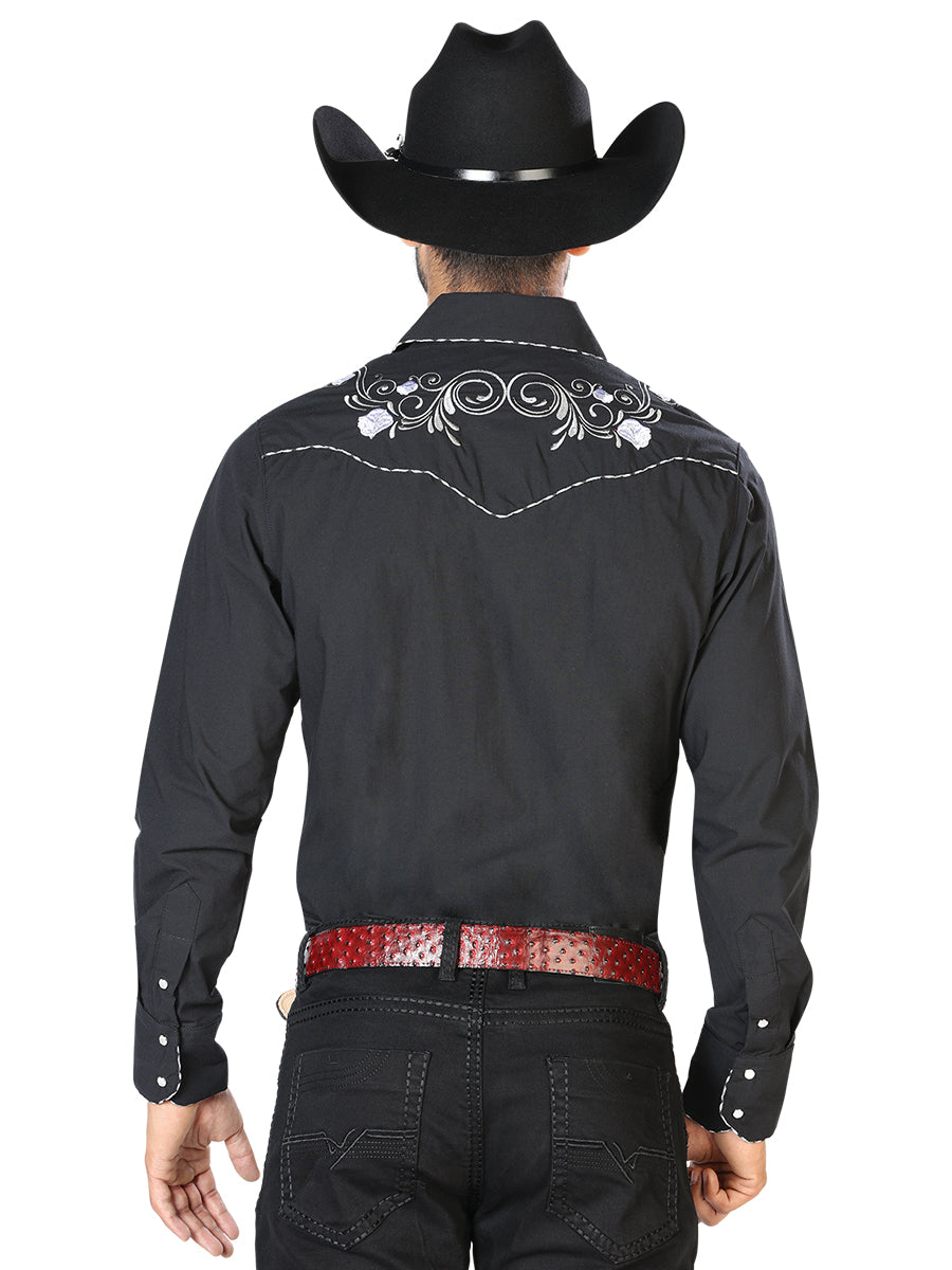The Vaquero Embroidered Shirt — Black & White (No. 42940)