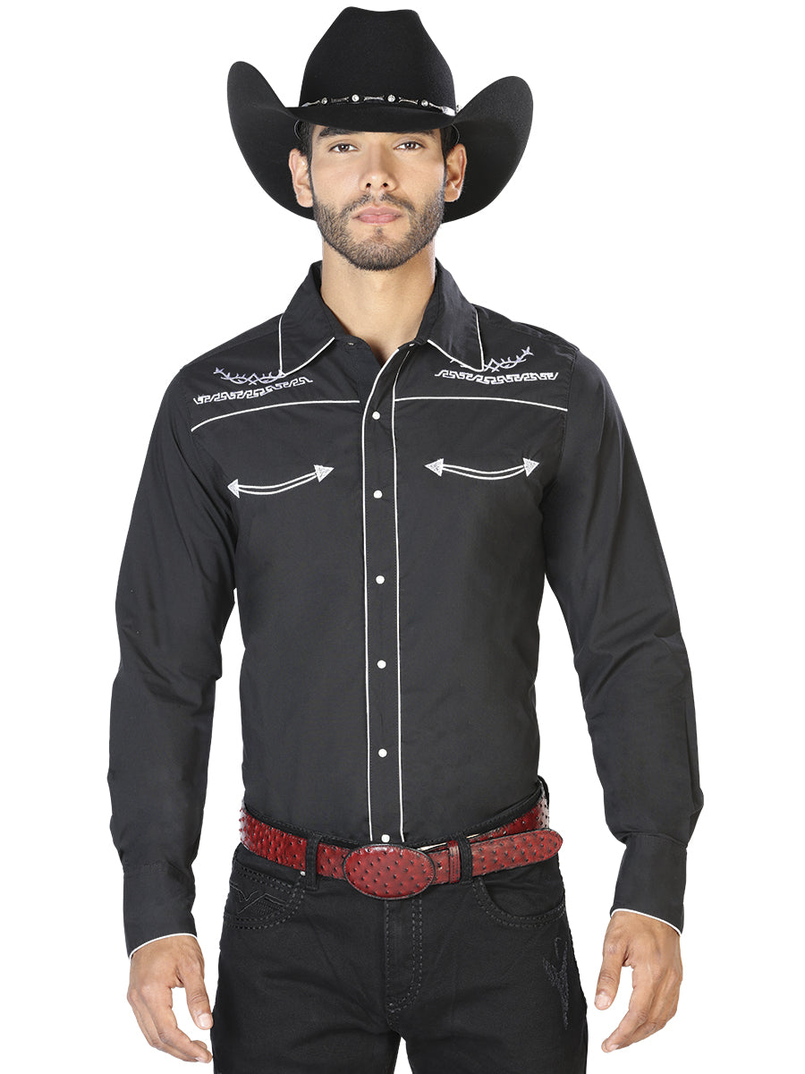 The Vaquero Embroidered Shirt — Black & White (No. 42949)