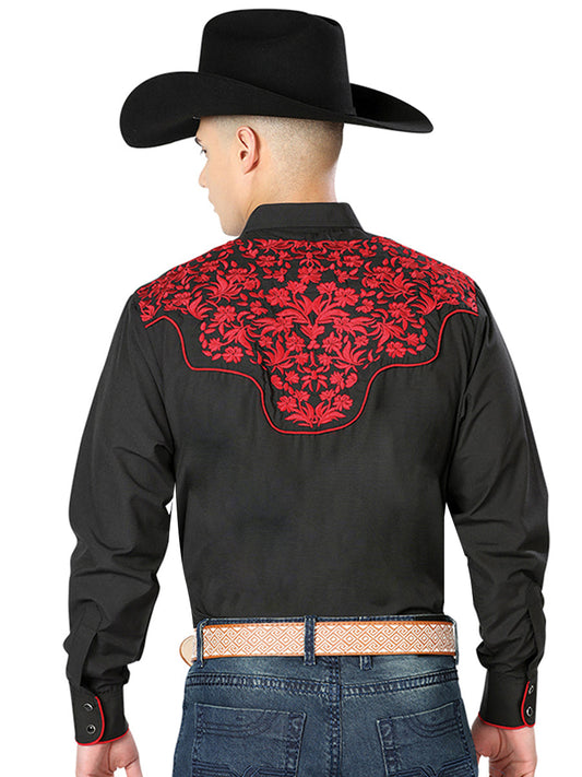 The Vaquero Embroidered Shirt — Black & Red (No. 43297)