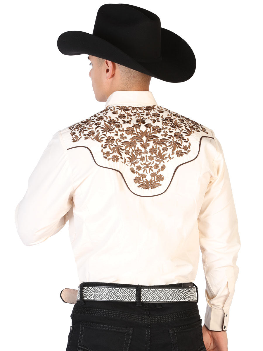 The Vaquero Embroidered Shirt — Beige & Gold (No. 43299)