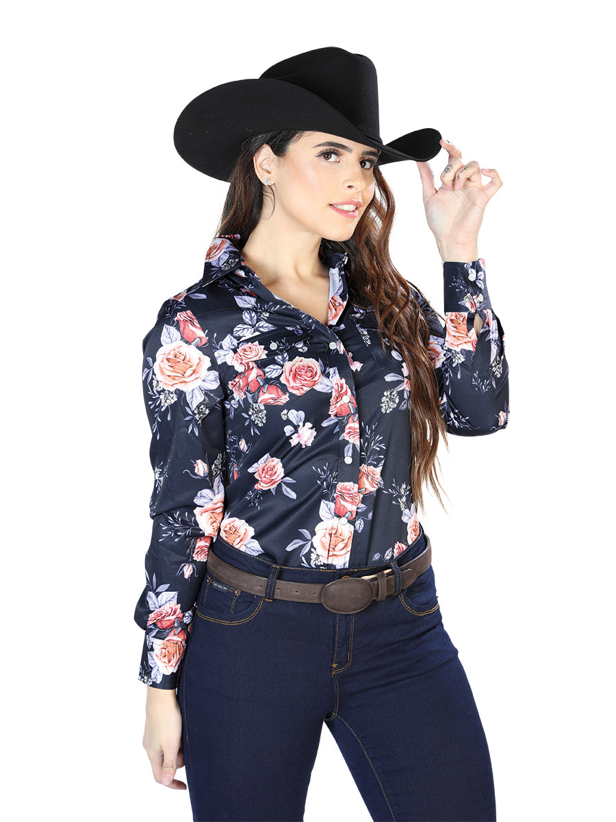 Blue Rose Print Long Sleeve Shirt 44090