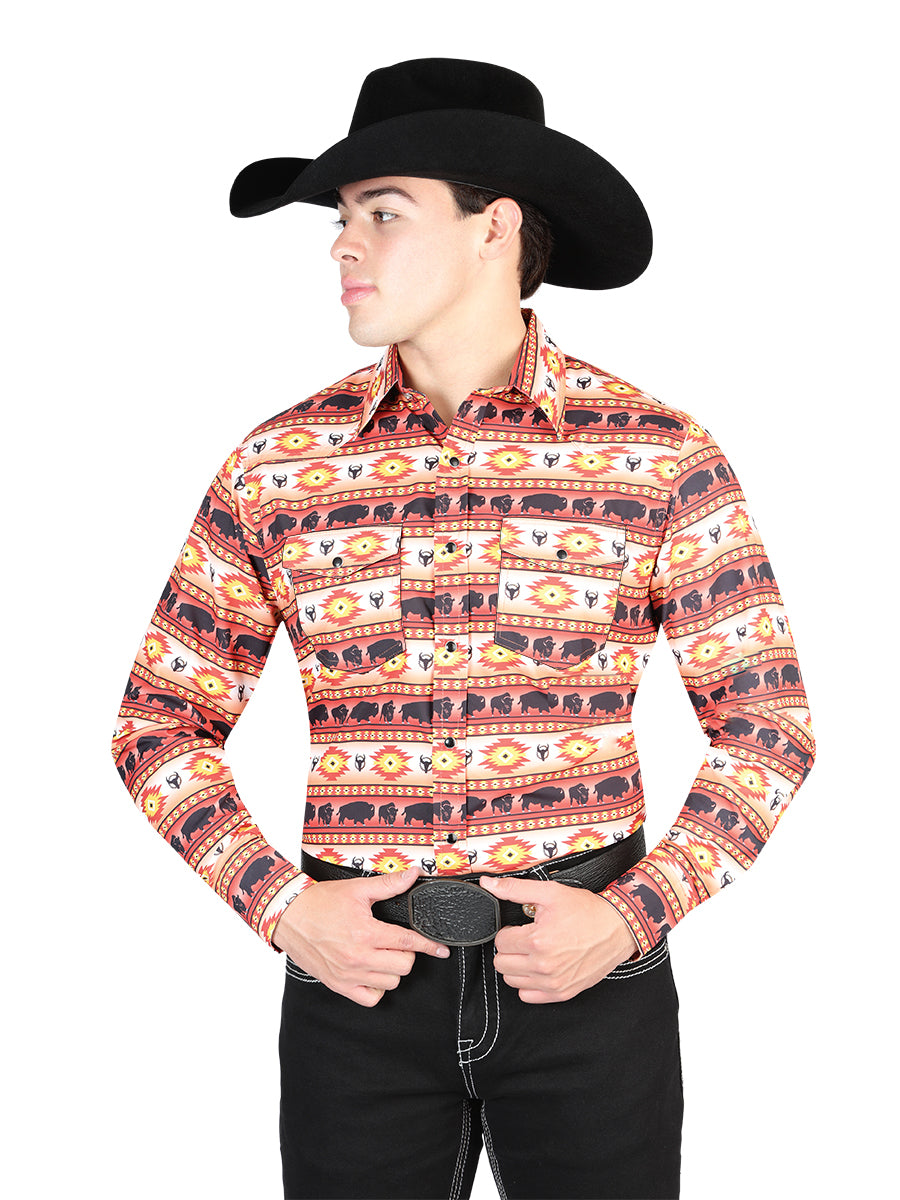The Ranch Western Shirt — Orange (No. 44314)