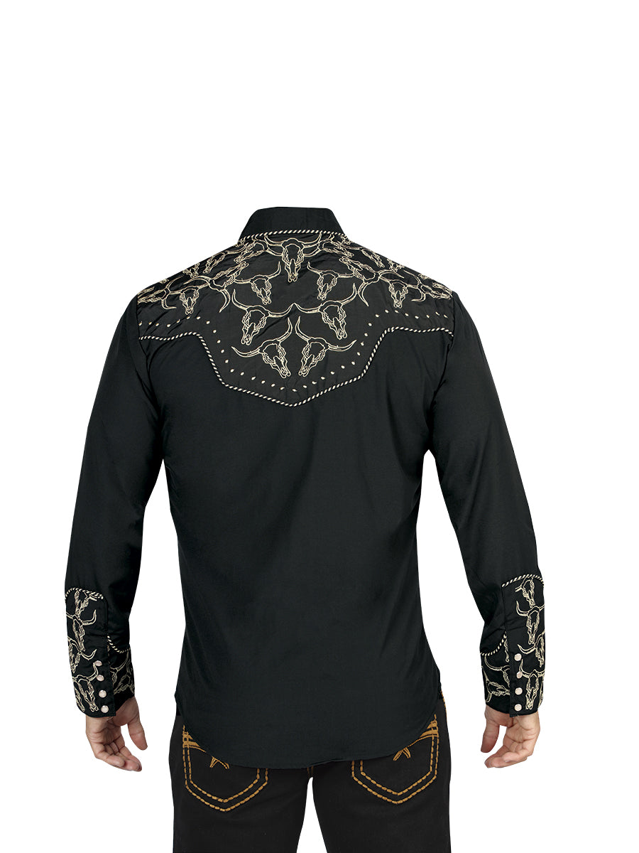 The Vaquero Embroidered Shirt — Black & Gold (No. 44338)