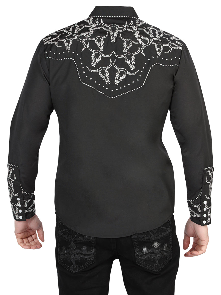 The Vaquero Embroidered Shirt — Black & White (No. 44340)