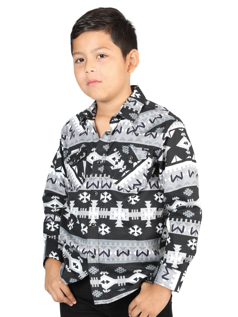 The Kids' Everyday Western Shirt — Black & White (No. 44444)