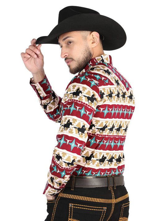 The Everyday Western Shirt — Burgundy, Black & Gold (No. 44476)