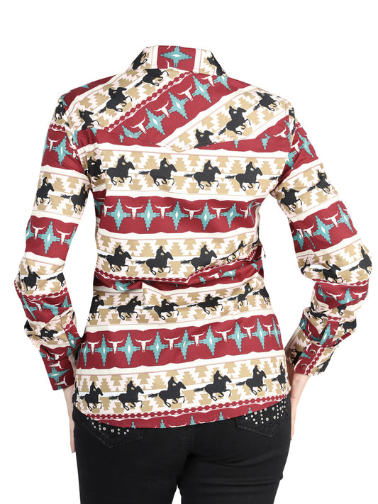 The Women's Everyday Western Shirt — Burgundy, Black & Gold (No. 44480)