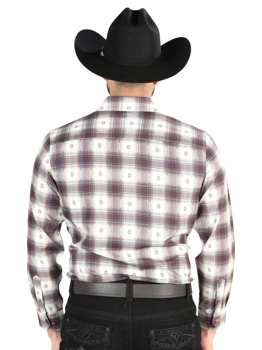 The Everyday Western Shirt — Beige & Burgundy (No. 44713)