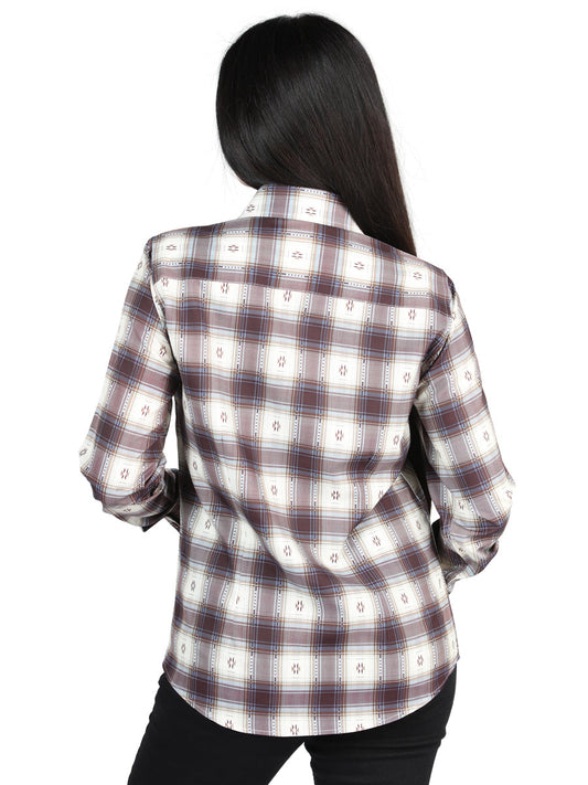 The Women's Everyday Western Shirt — Beige & Burgundy (No. 44730)