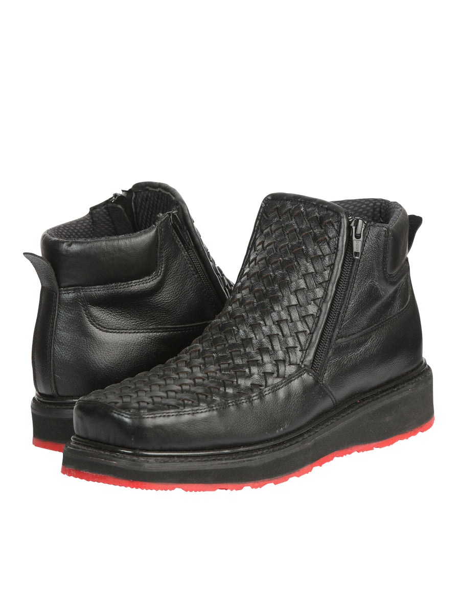 The Woven Zip Ankle Boot — Black (No. 45183)