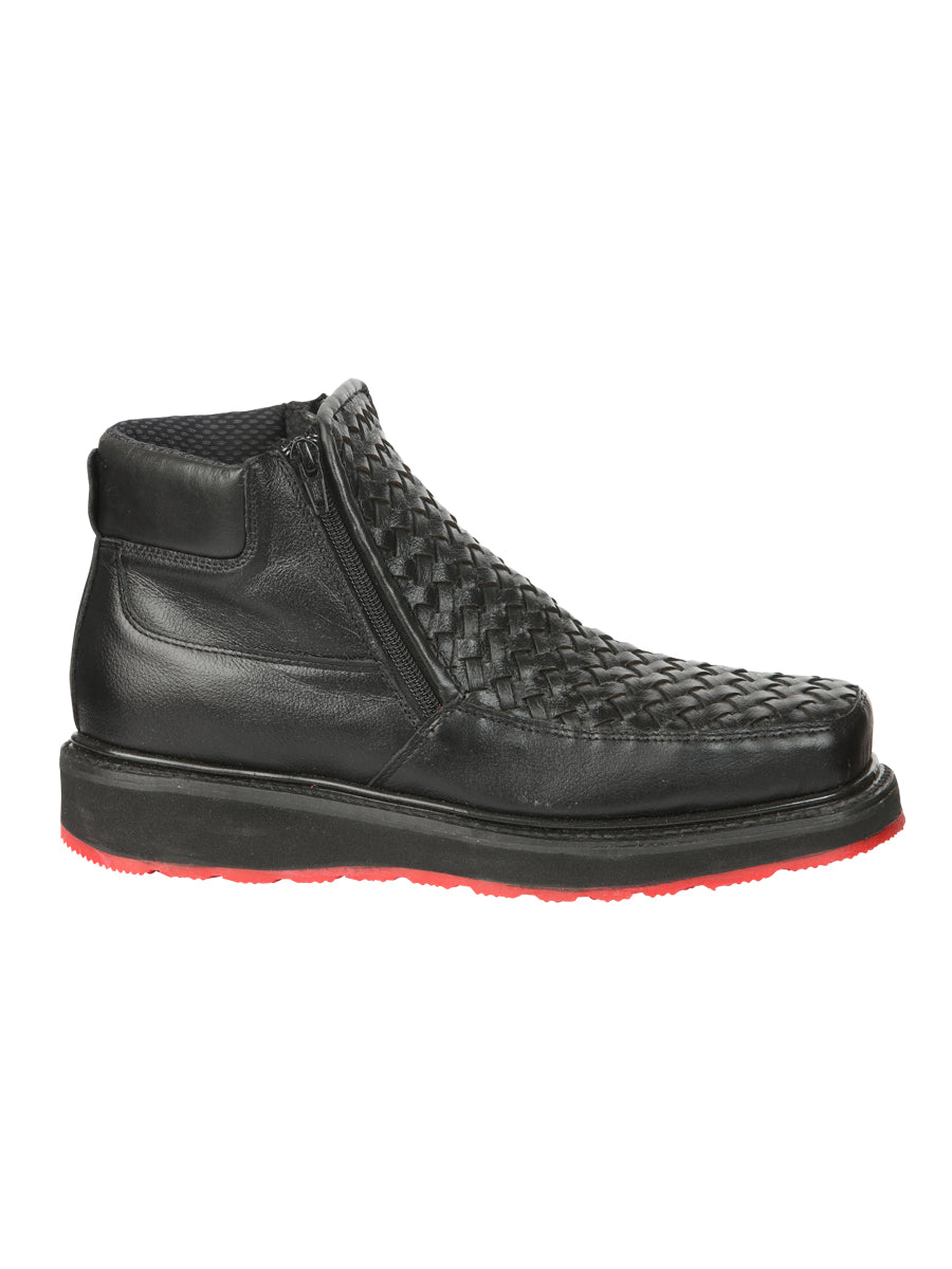The Woven Zip Ankle Boot — Black (No. 45183)
