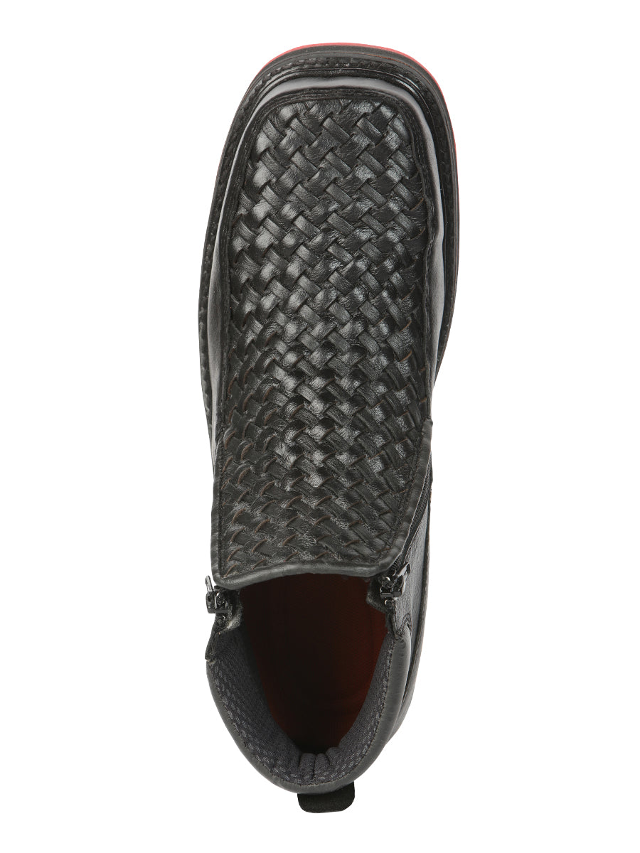 The Woven Zip Ankle Boot — Black (No. 45183)