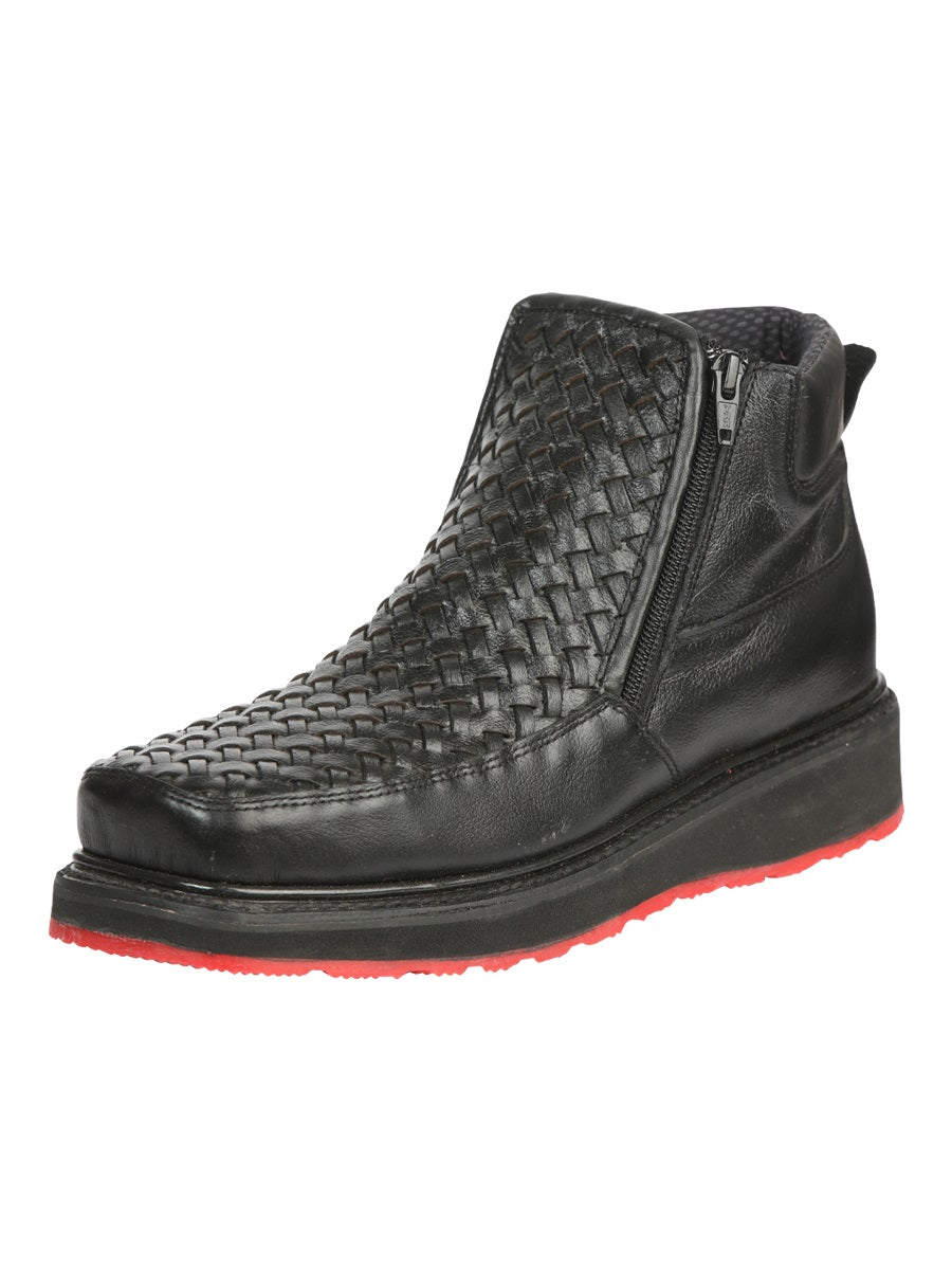The Woven Zip Ankle Boot — Black (No. 45183)