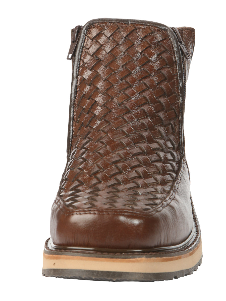 The Woven Zip Ankle Boot — Brown (No. 45184)
