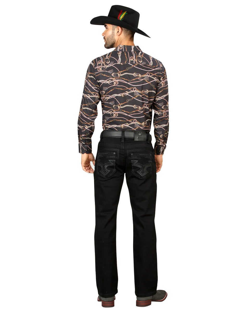 Centenario Men's Black Denim with Dark Embroidered Details 45312