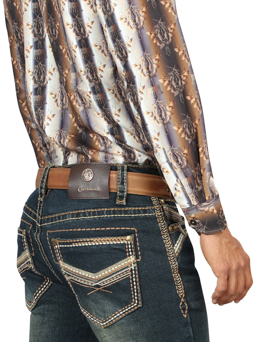 The Embroidered Bootcut Jean — Tinted Green