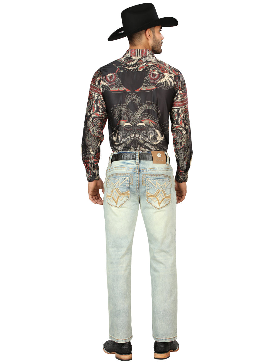 Centenario Men's Light Blue Denim with Embroidered Details 45317