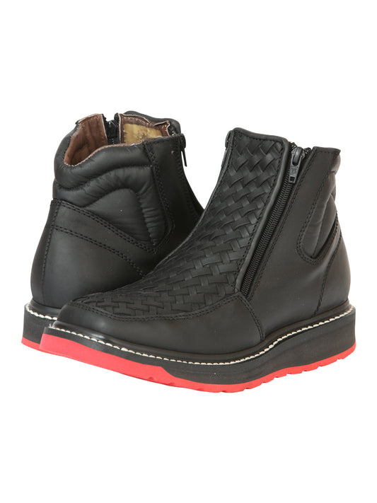 The Woven Zip Ankle Boot — Black (No. 45358)