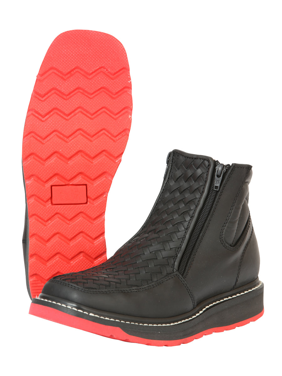 The Woven Zip Ankle Boot — Black (No. 45358)