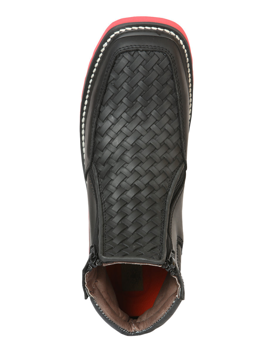 The Woven Zip Ankle Boot — Black (No. 45358)