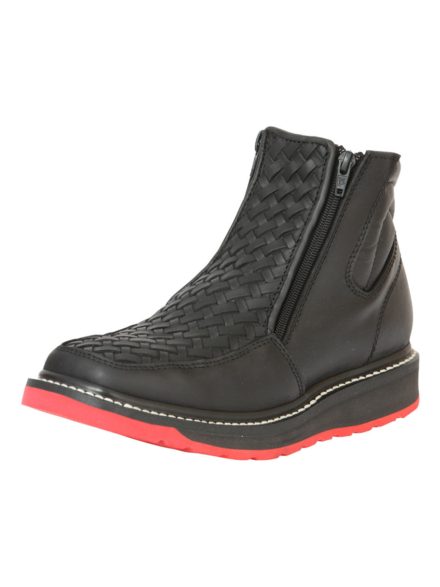 The Woven Zip Ankle Boot — Black (No. 45358)