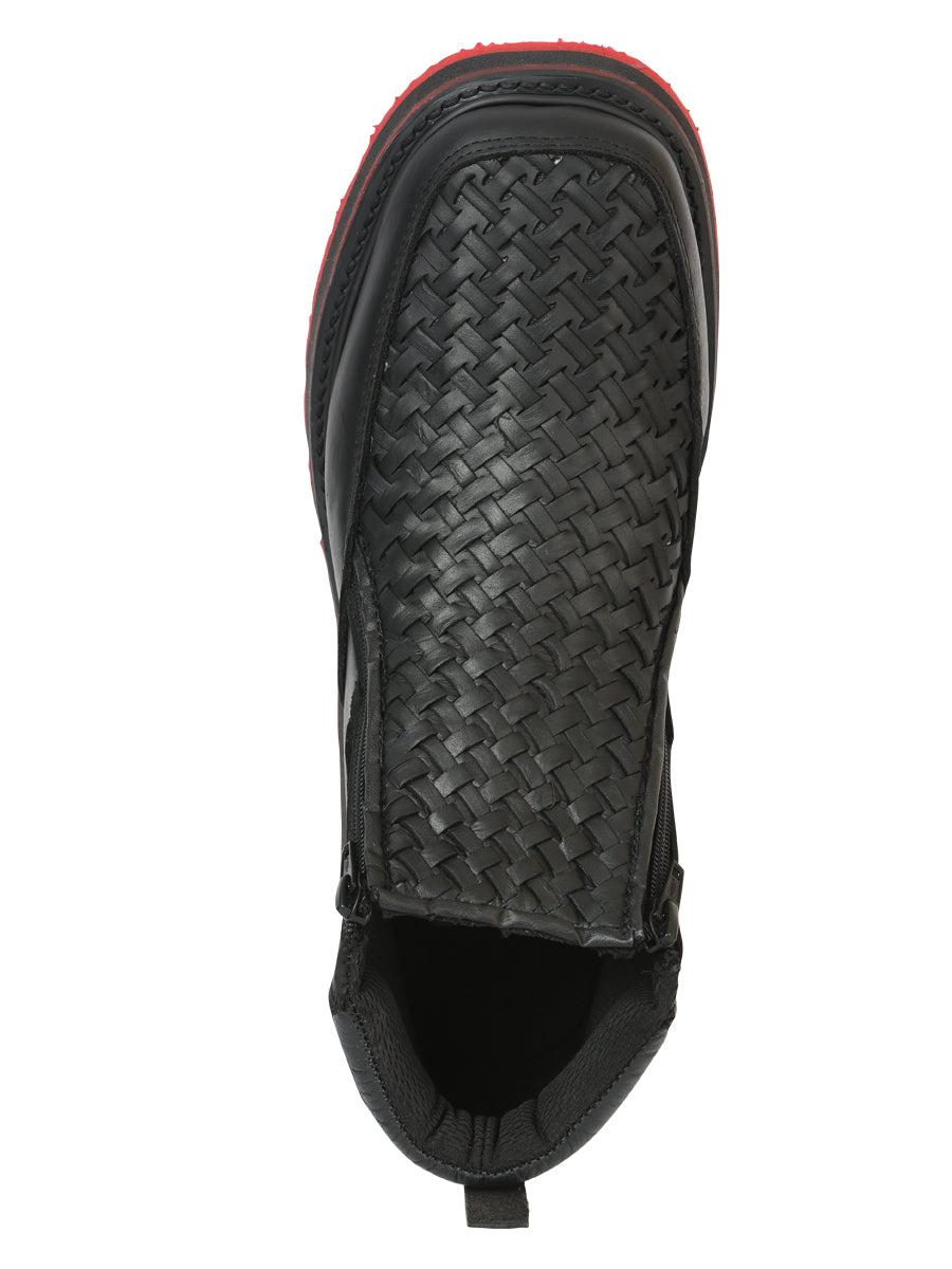 Sefeni Men’s Double Zipper Shoe Crazy Leather - Black 45394