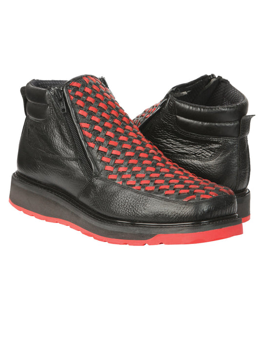 The Petatillo Zip Ankle Boot — Black & Red (No. 45402)