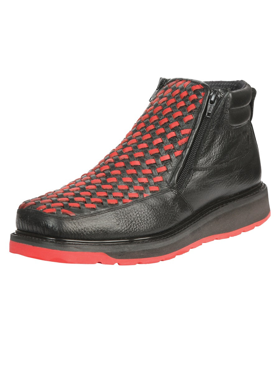 The Petatillo Zip Ankle Boot — Black & Red (No. 45402)