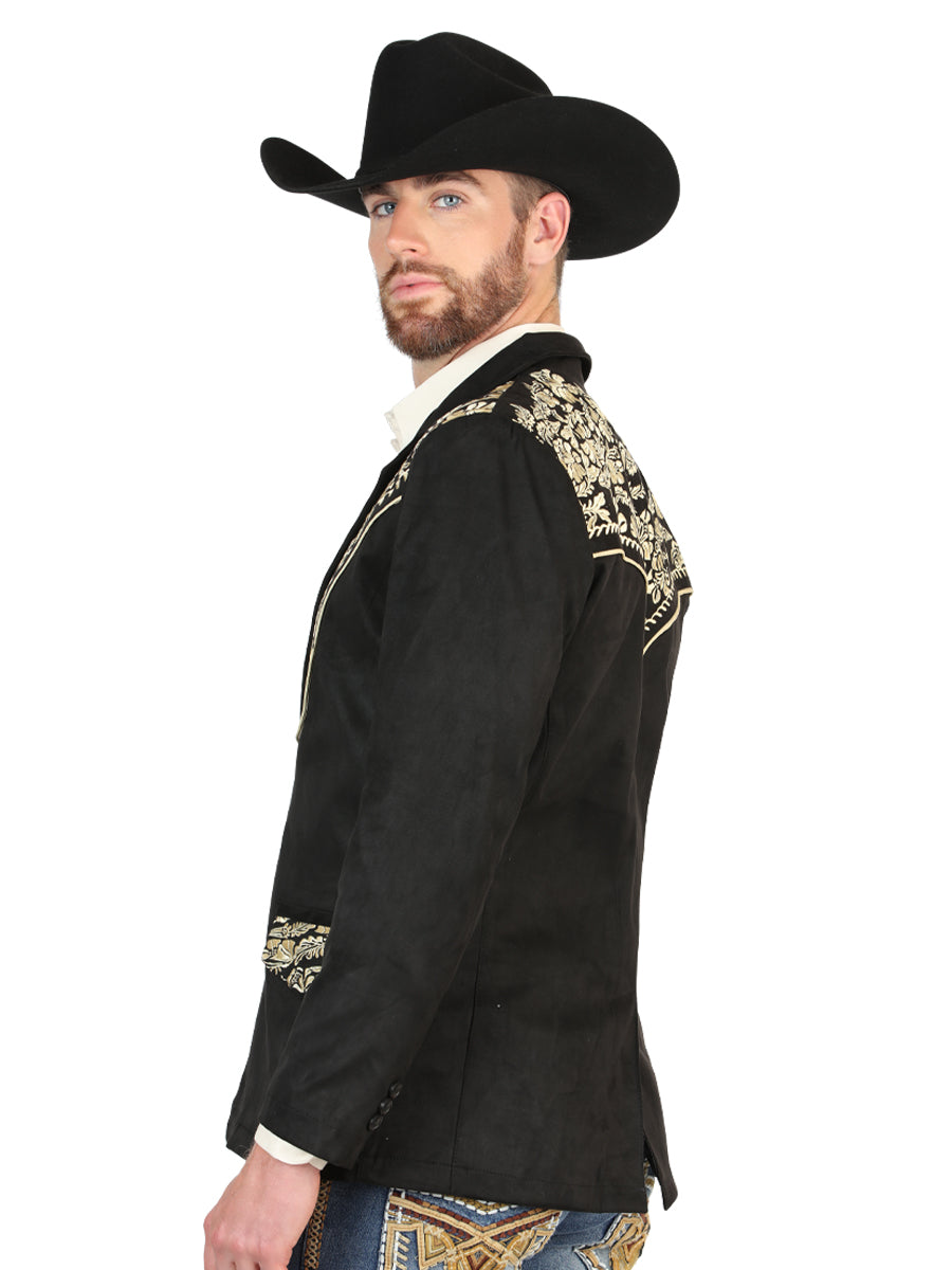 The Vaquero Embroidered Suede Blazer — Black (No. 45647)